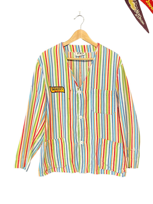 1950s Multicolored Montgomery Ward Paints Striped Cotton Chore Coat