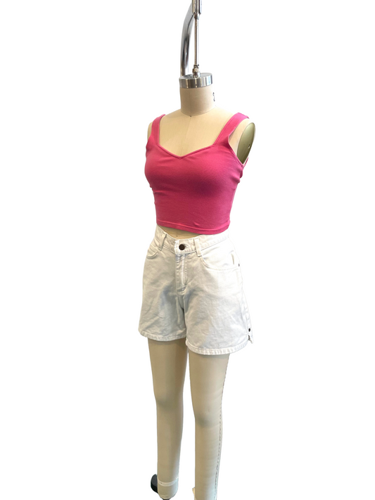 1990s Magenta Cotton Blend Sweetheart Crop Top