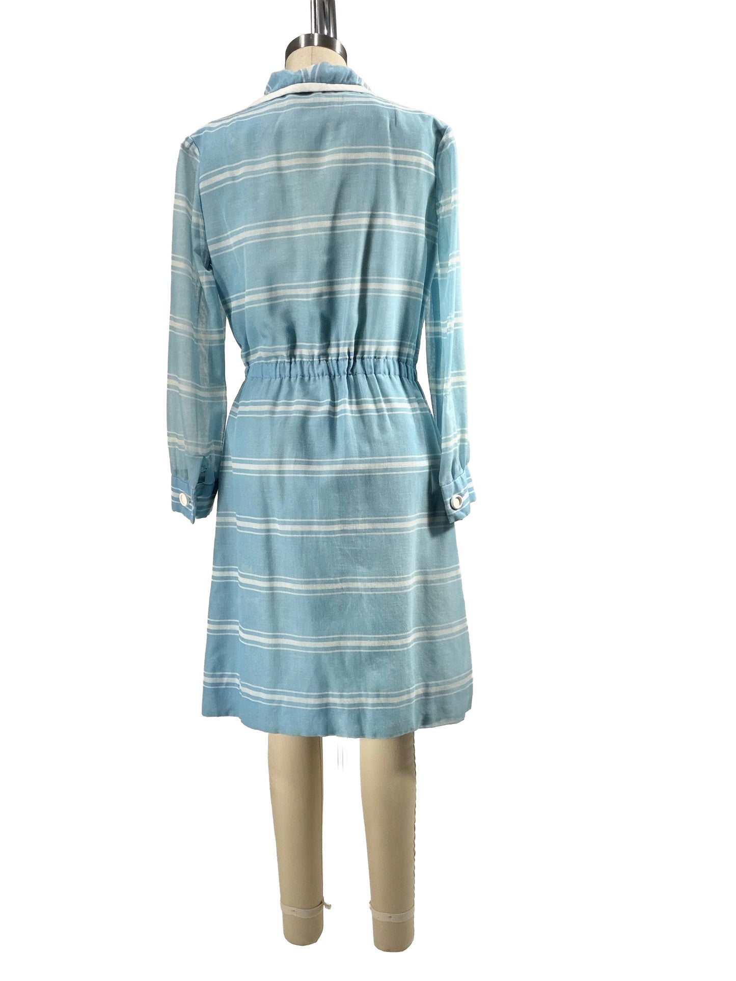 1970s Baby Blue White Striped 'Leslie Fay' Dress
