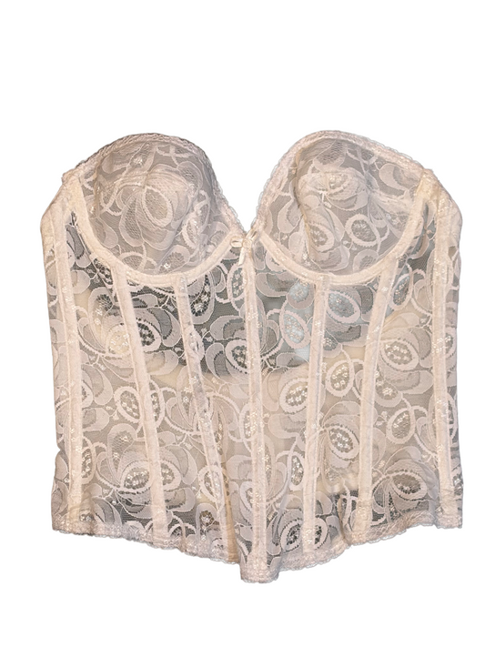 1980s White Lace Rosette Corset