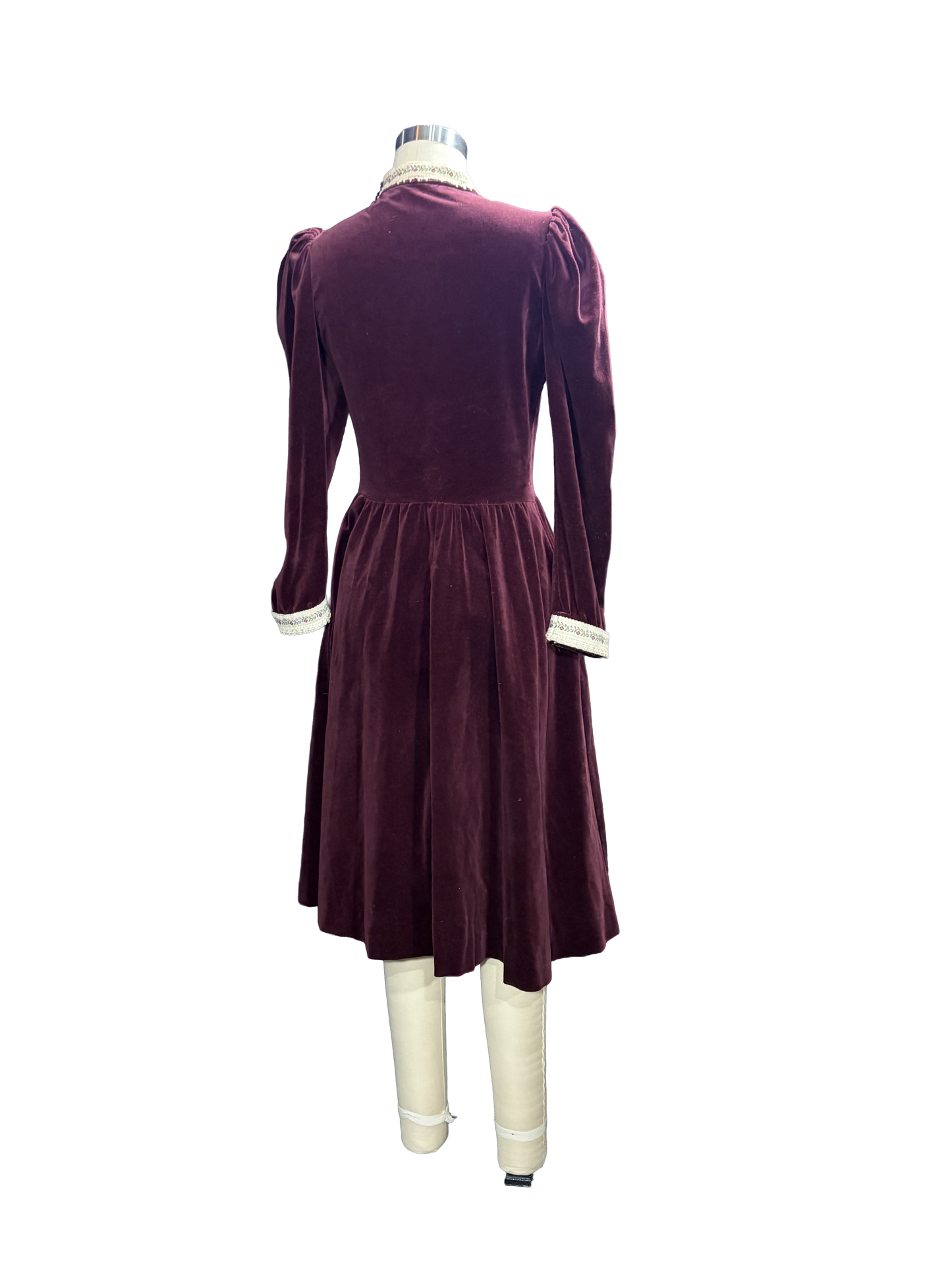 1970s Maroon Velvet Authentic Gunne Sax Edwardian-Inspired Prairie Dress