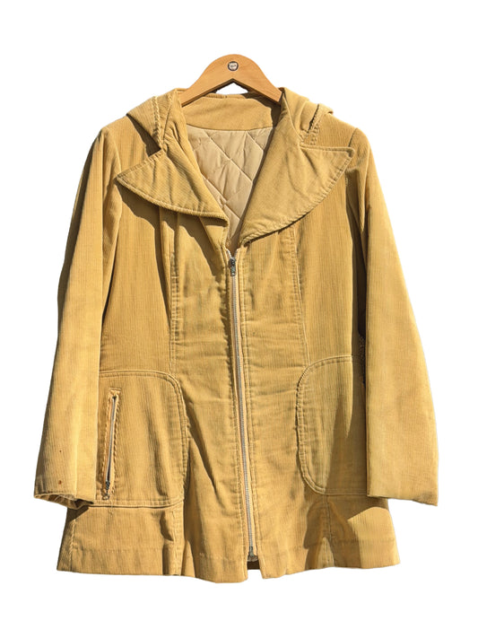 1960s Tan Corduroy Hooded Jacket with Lapels