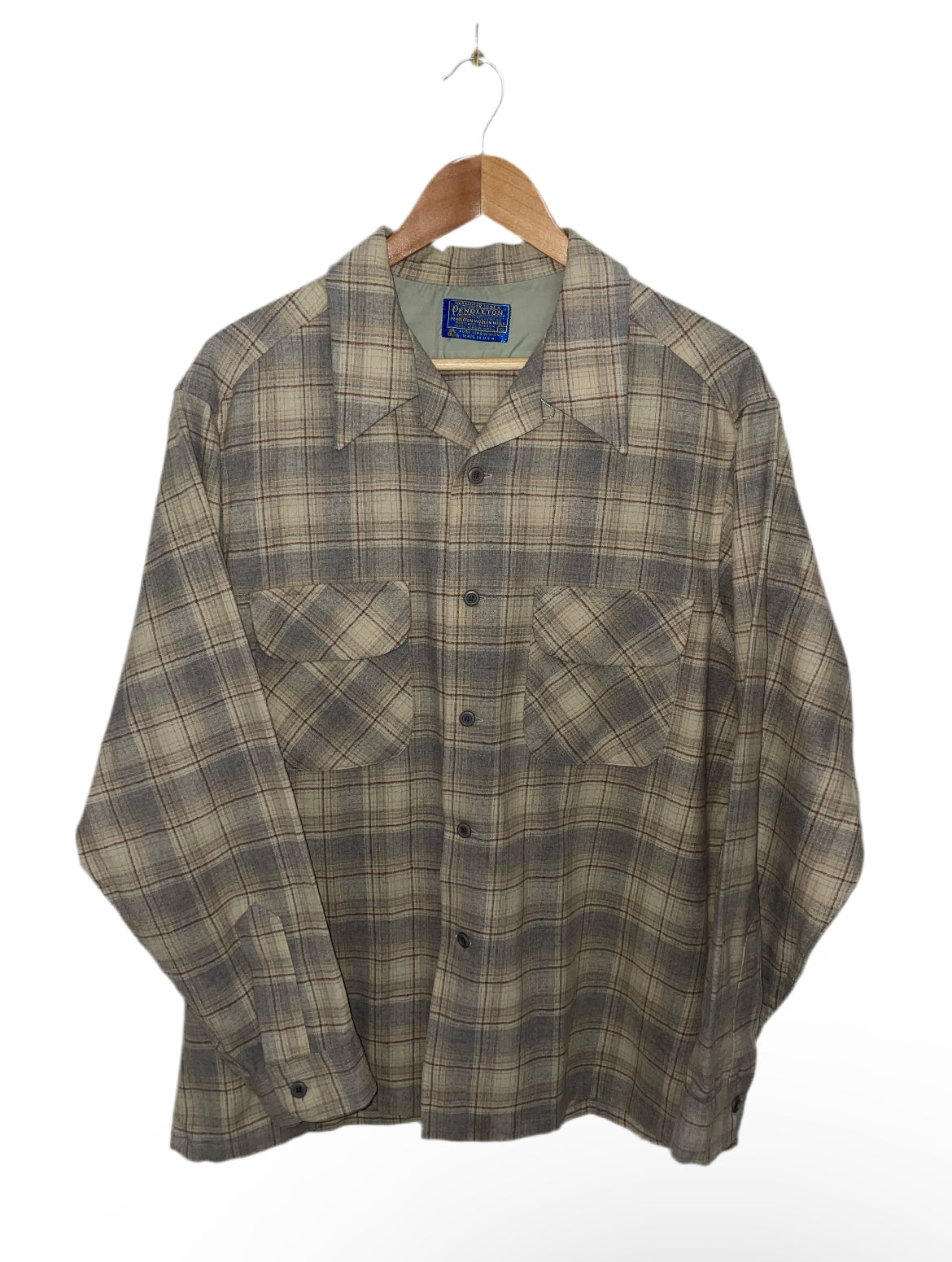 1970s Pendleton Tan Plaid Wool Shirt