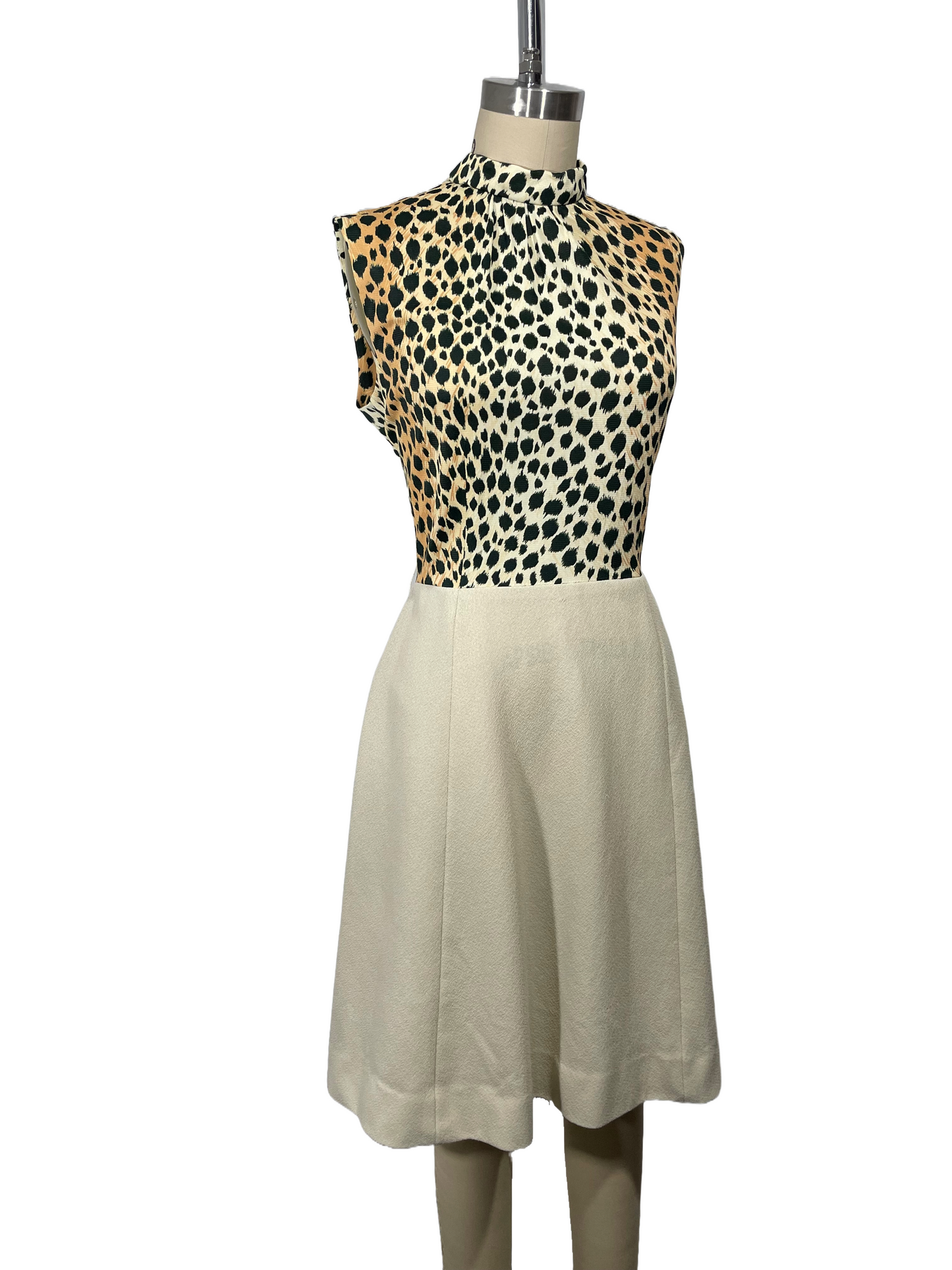 1970s Leopard and Tan Fit and Flare Dress