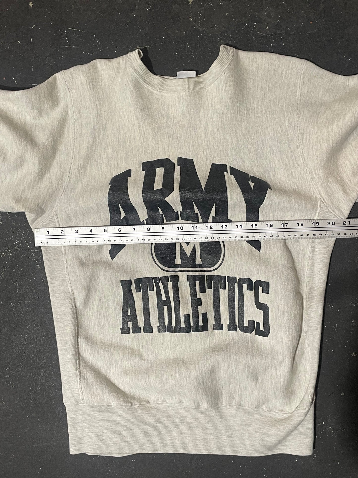 1980s Heather Gray Army Athletics Reverse Weave Crewneck