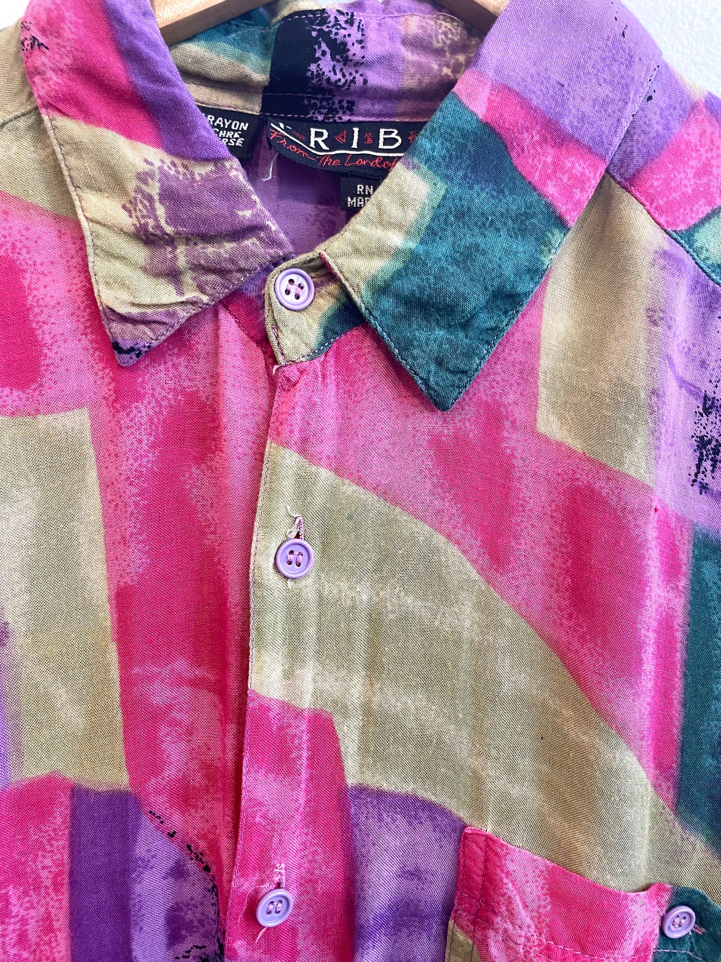 1980s Multicolor Rayon Long Sleeve Shirt