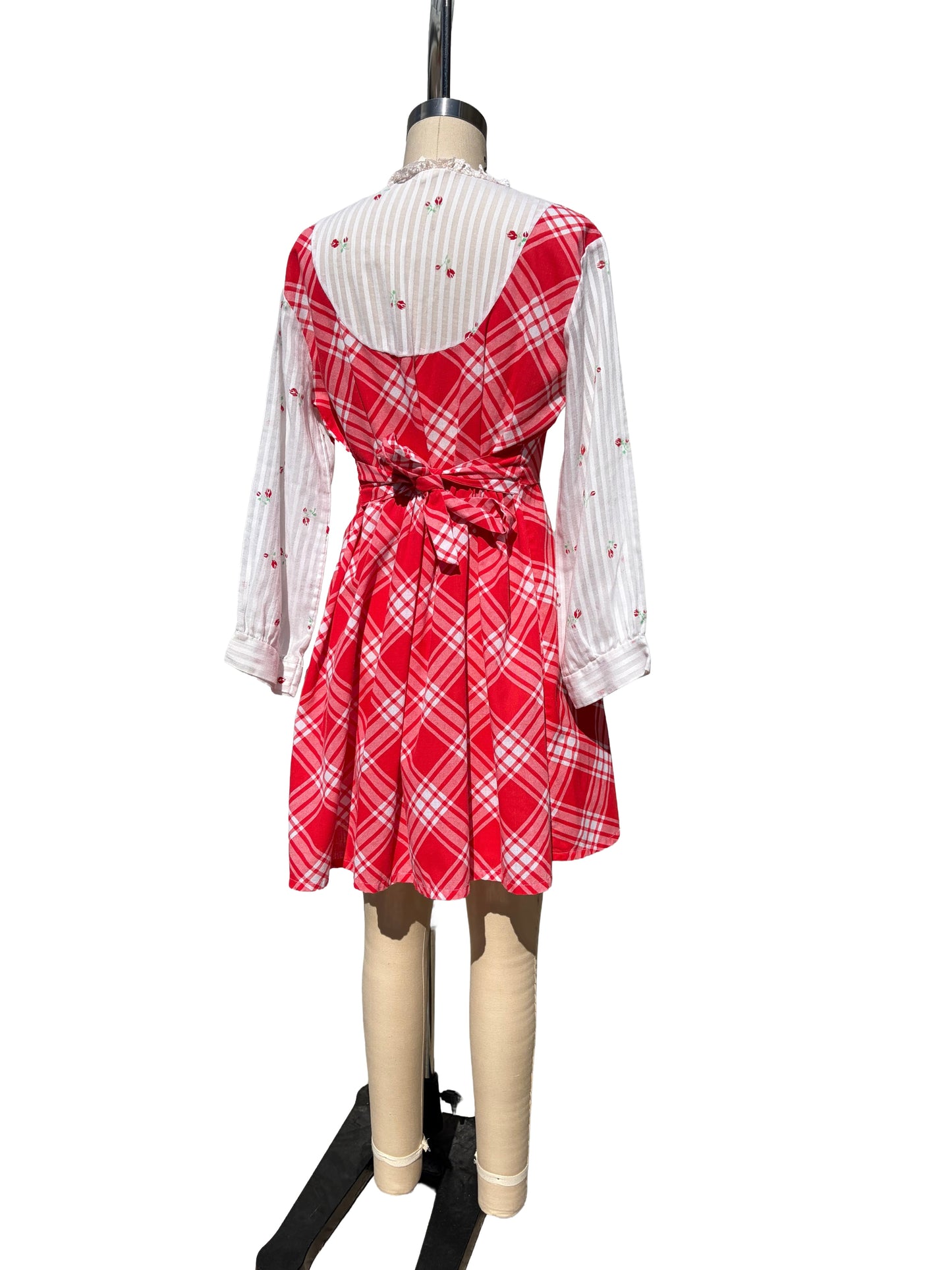 1970s Red Check Frilly Layered Look Cotton Babydoll Dress