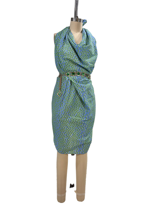 1960s Blue Green Authentic Marimekko Cotton Broadcloth Scarf