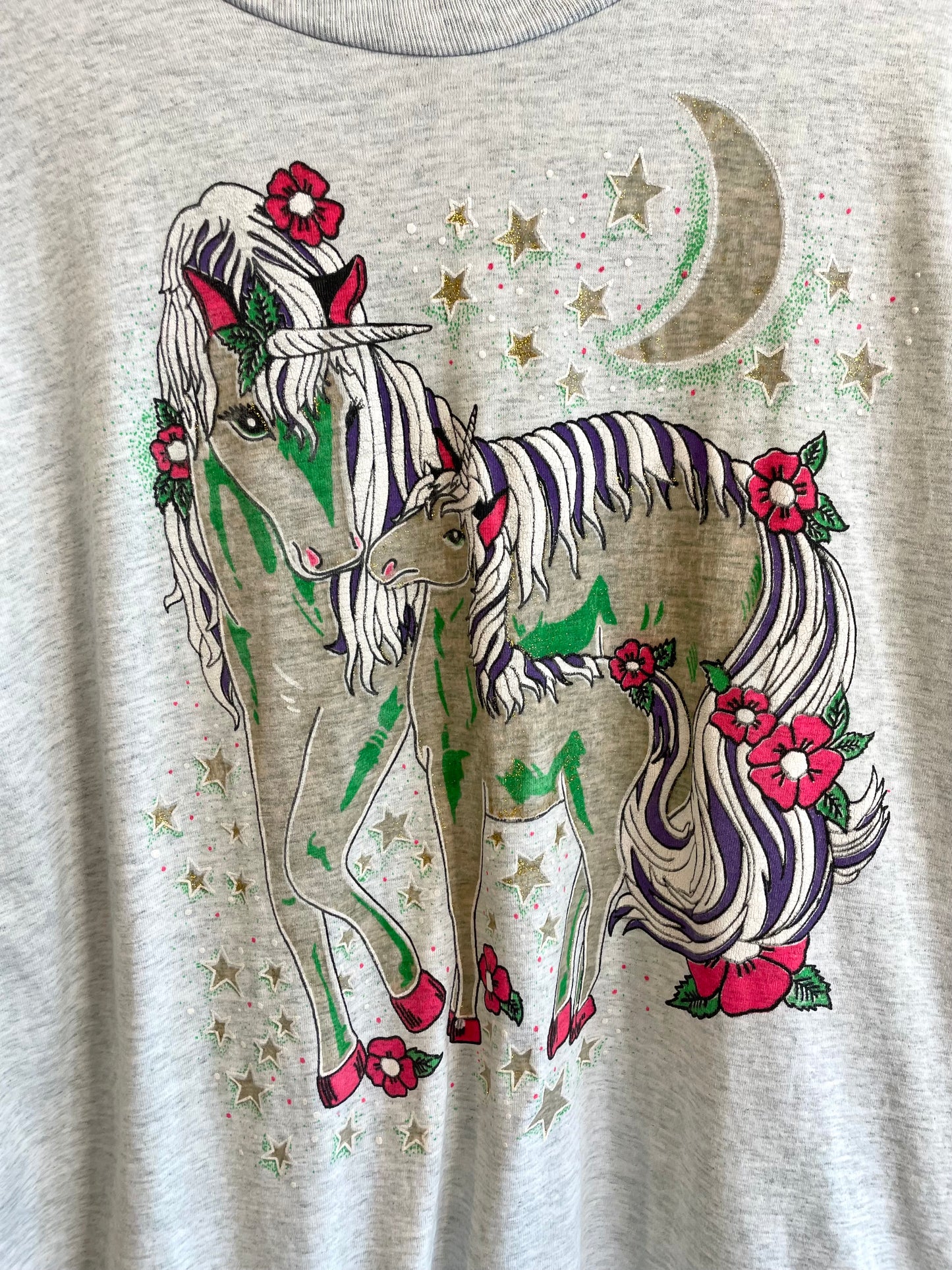 1990s Heather Grey Unicorn Puff Print Tee