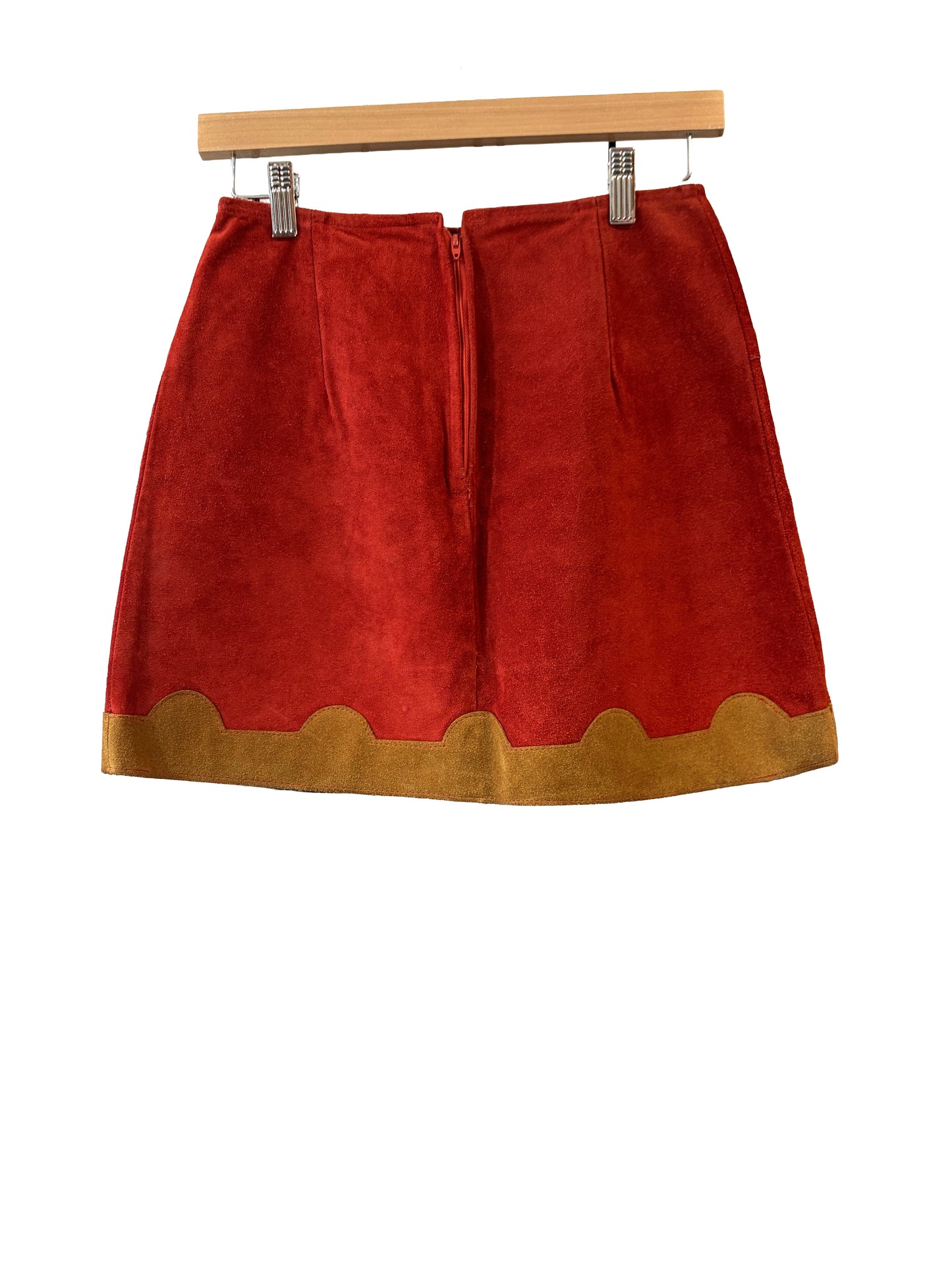 1970s Red Gold Suede Mini Skirt