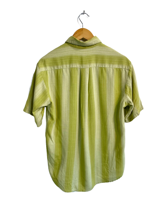 1950s Grass Green Shadow Stripe Rayon Short Sleeve Oxford Shirt