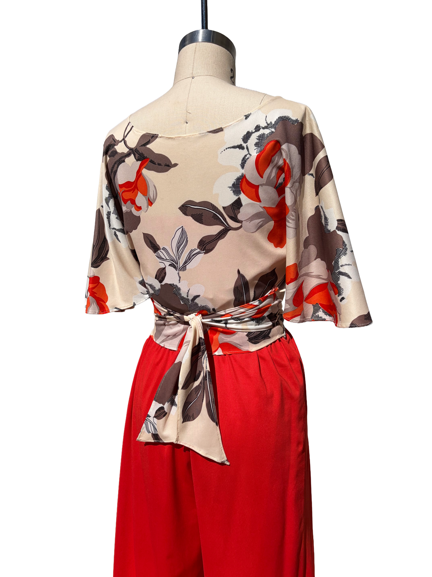 1970s Mandarin Orange Poly Wrap Poncho Top Strapless Jumpsuit Set