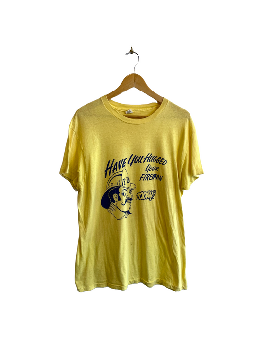1970s Pale Yellow Fireman Graphic Tee