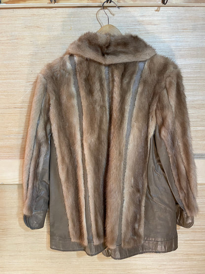 1970s Tan Pleather Mink Fur Jacket