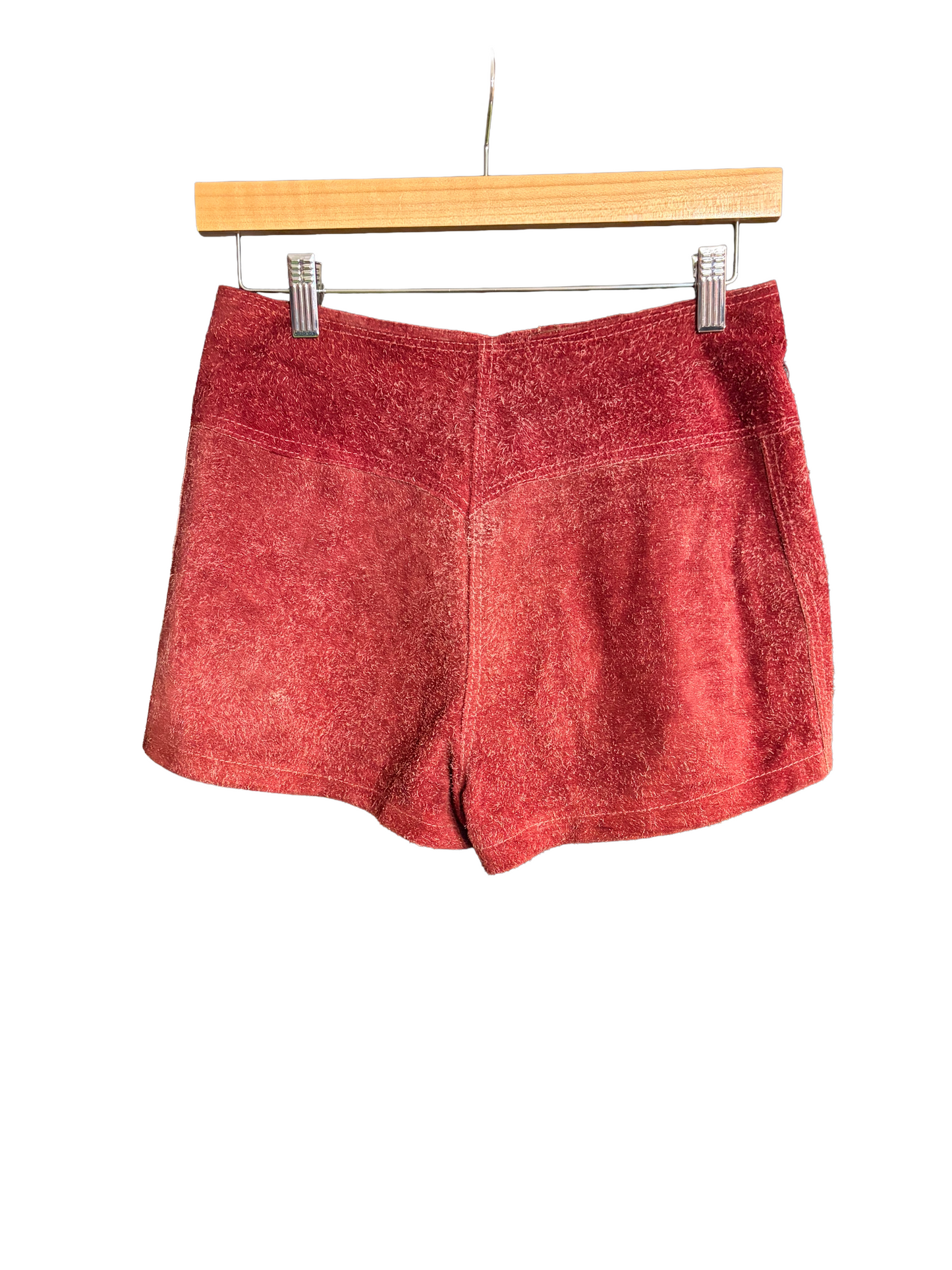 1970s Maroon Broken-In Suede Leather Hot Pants
