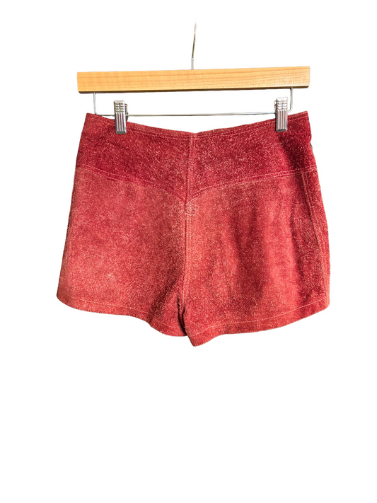 1970s Maroon Broken-In Suede Leather Hot Pants