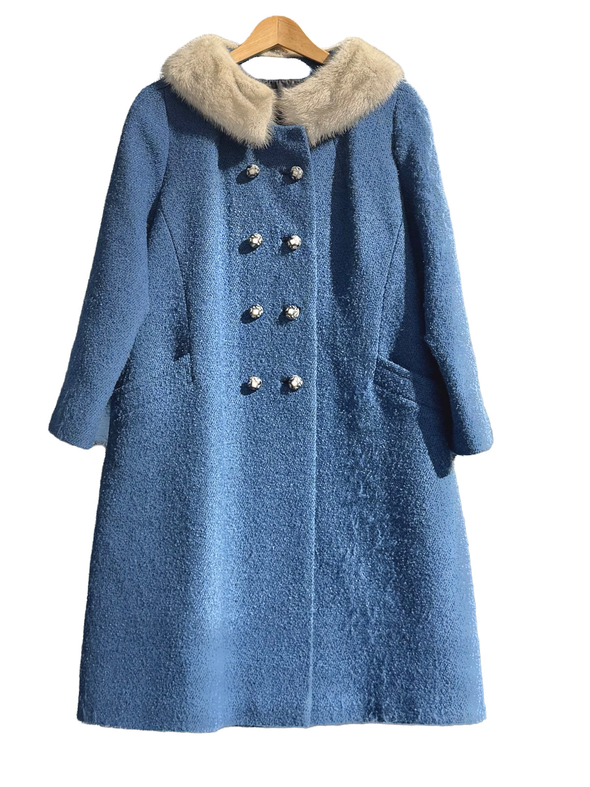 1960s Blue Boucle Fur Accent Classic Coat