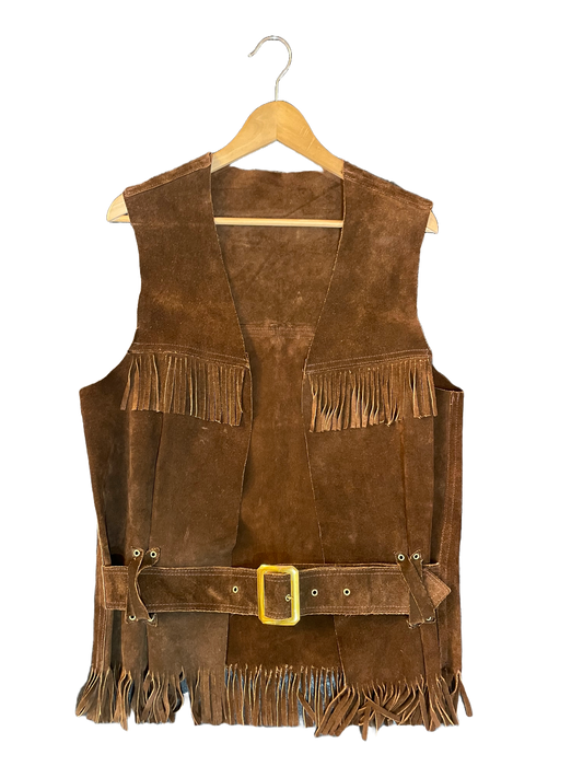 1960s Brown Suede Belted Fringe Leather Vest