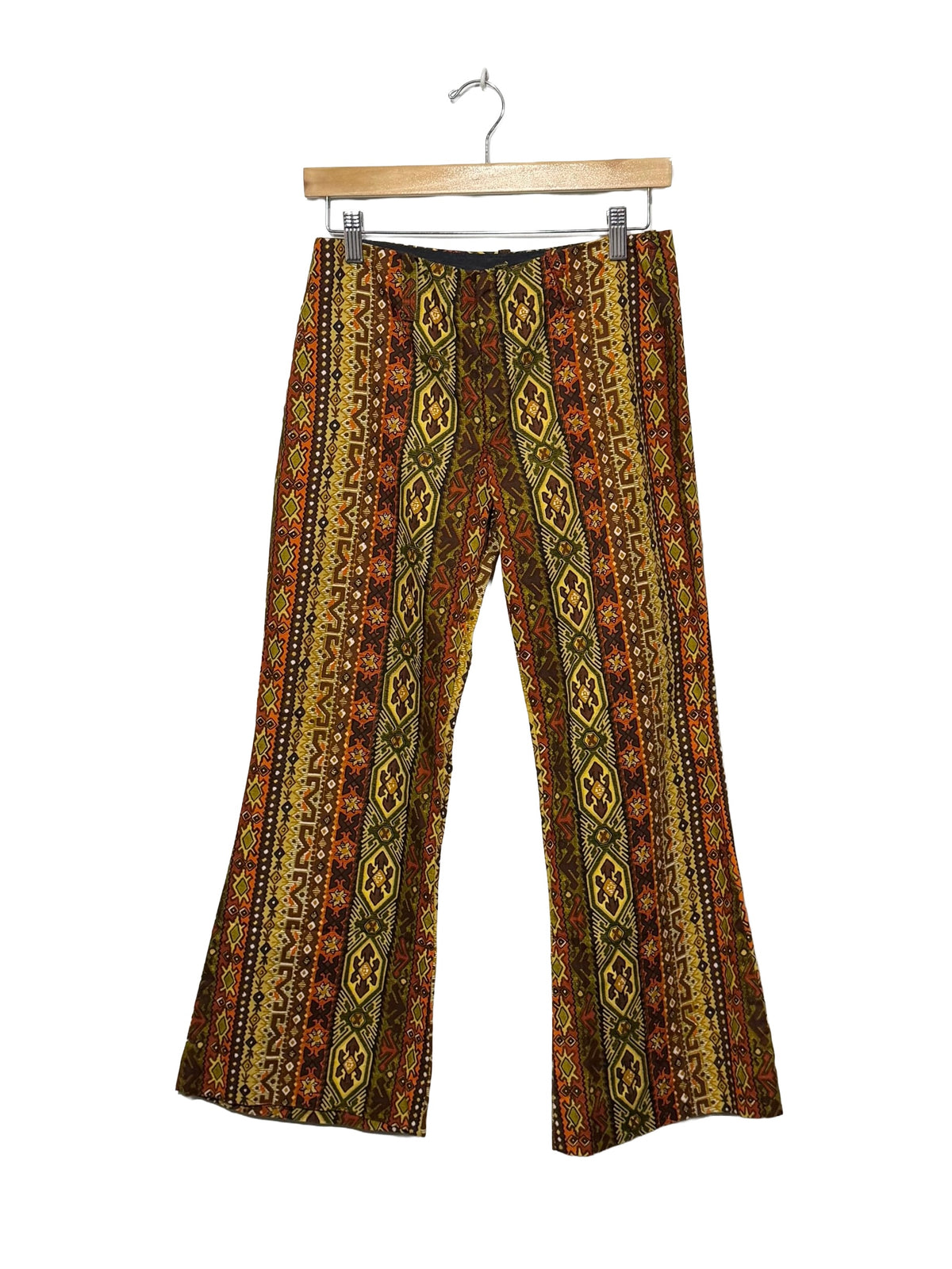 1960s Earth Tones Printed Cotton Bell Pants