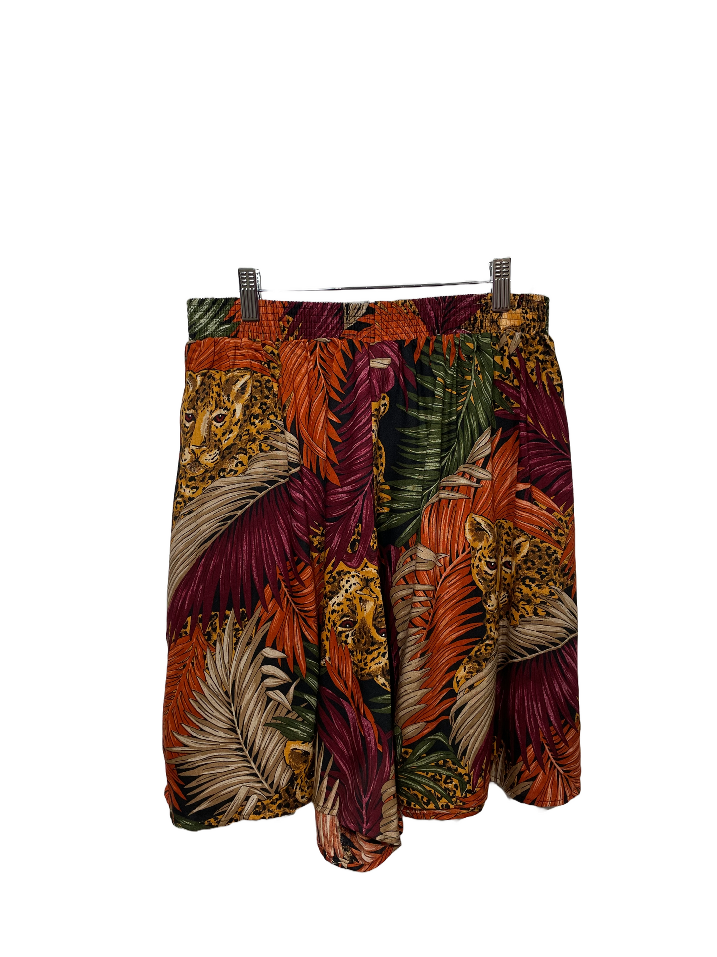 1980s Deep Tones Jungle Animals Print Rayon Shorts