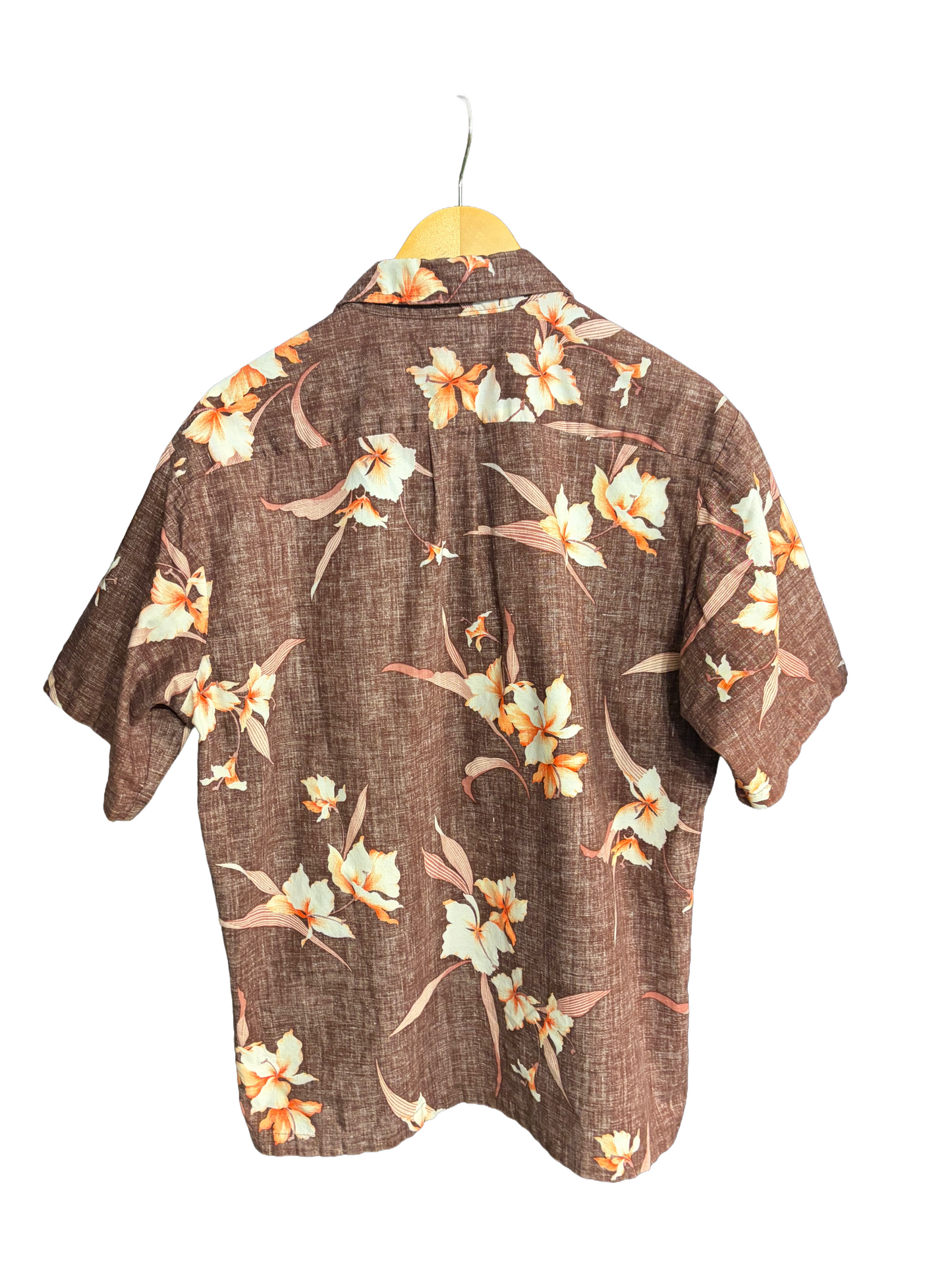 1960s Brown Reverse Print Hawaiian Pop-Over Shirt