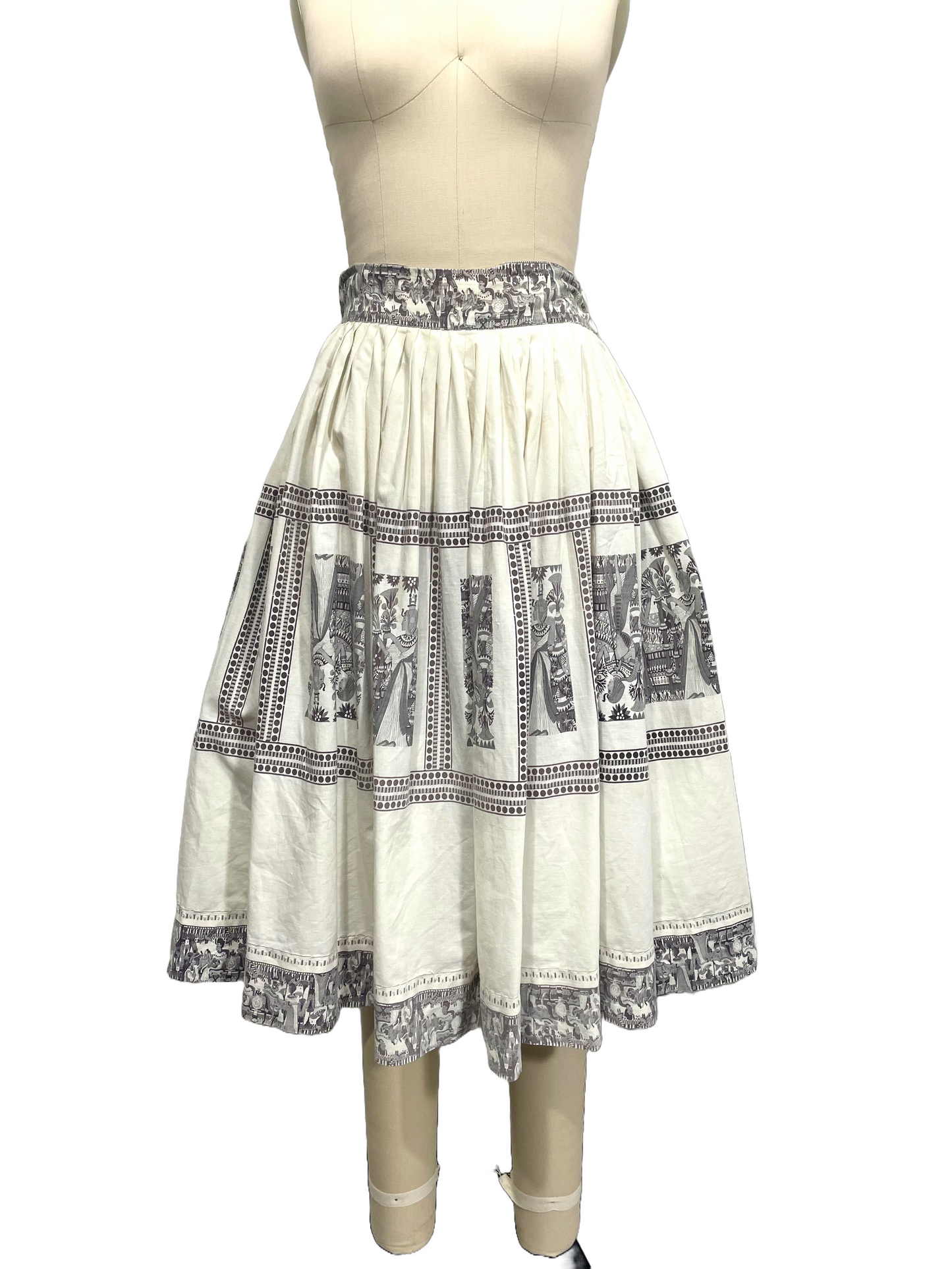 1950s Egyptian Frieze Novelty Print Cotton Circle Skirt
