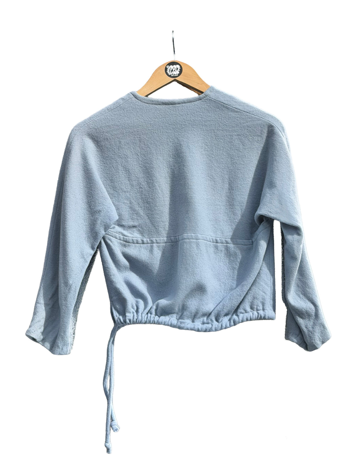 1960s Blue Wool Side Tie Buttoned Blouse