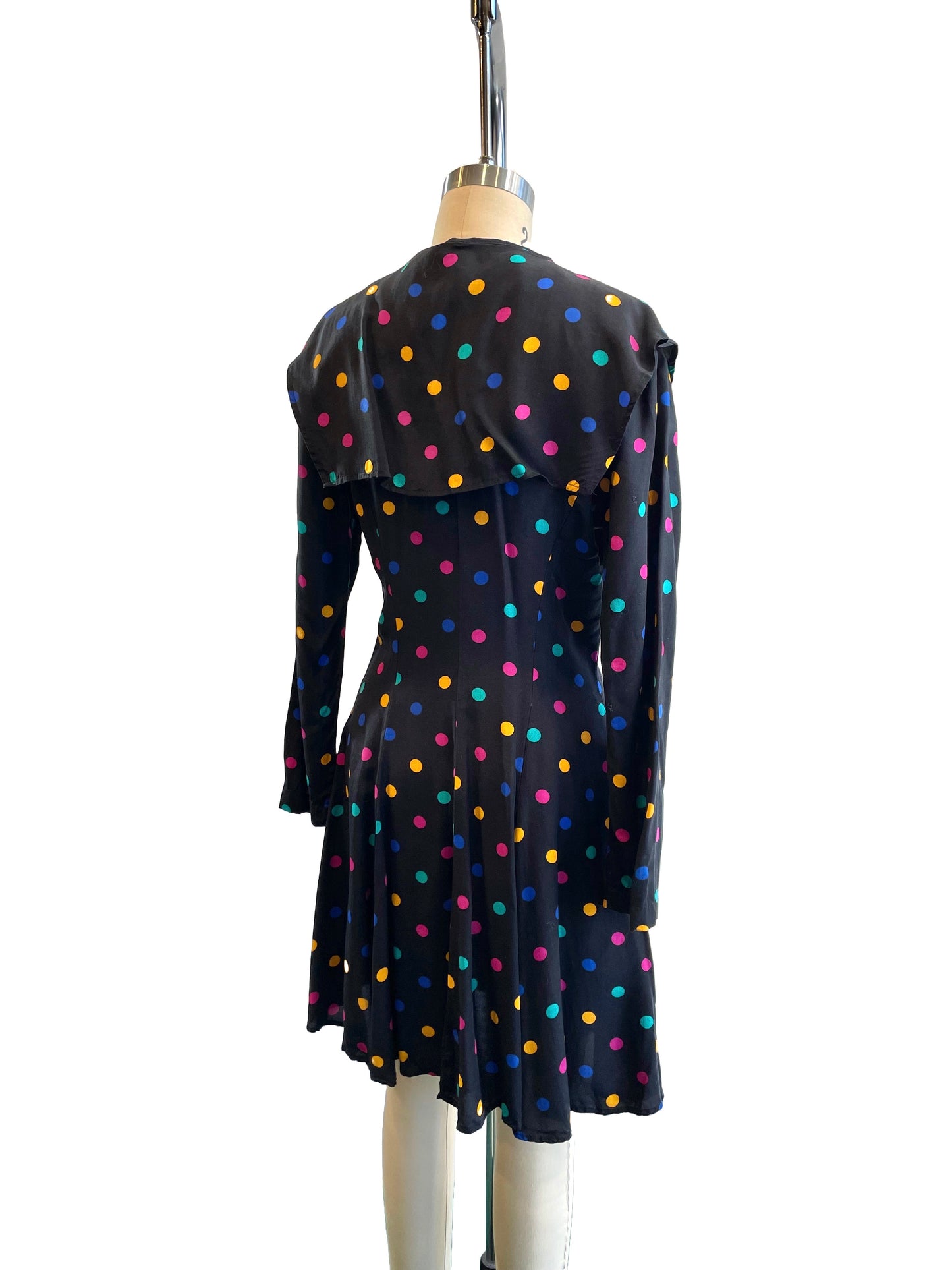 1990s Rampage Polkadot Fit and Flare Rayon Dress