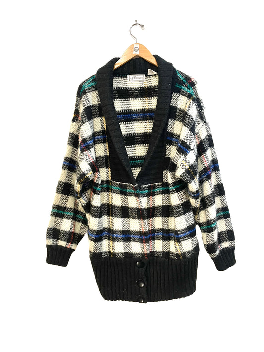 1990s Black White Color Pop Plaid Cocoon Shawl Cardigan