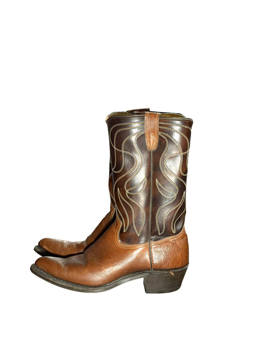 1980s Brown Two-Tone Pointed Toe Cowboy Boots