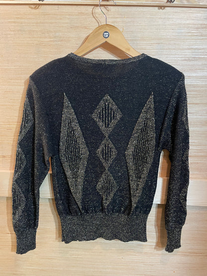 1970s Black Gold Metallic Diamond Knit Sweater