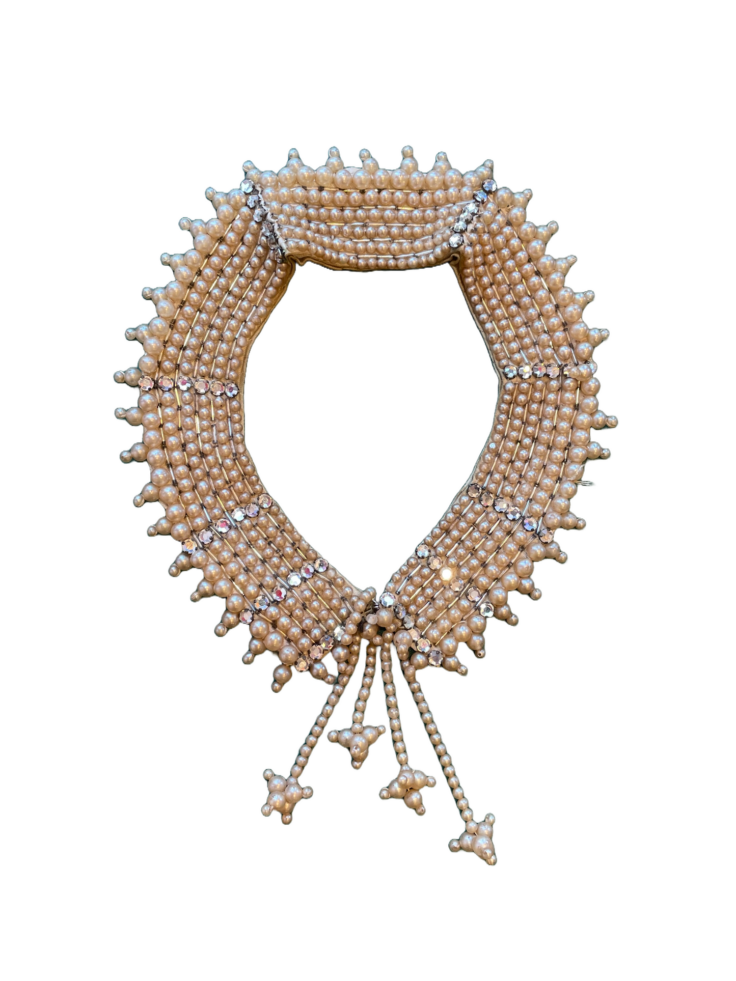 1930s Faux Pearl Rhinestone Satin-Lined Collar