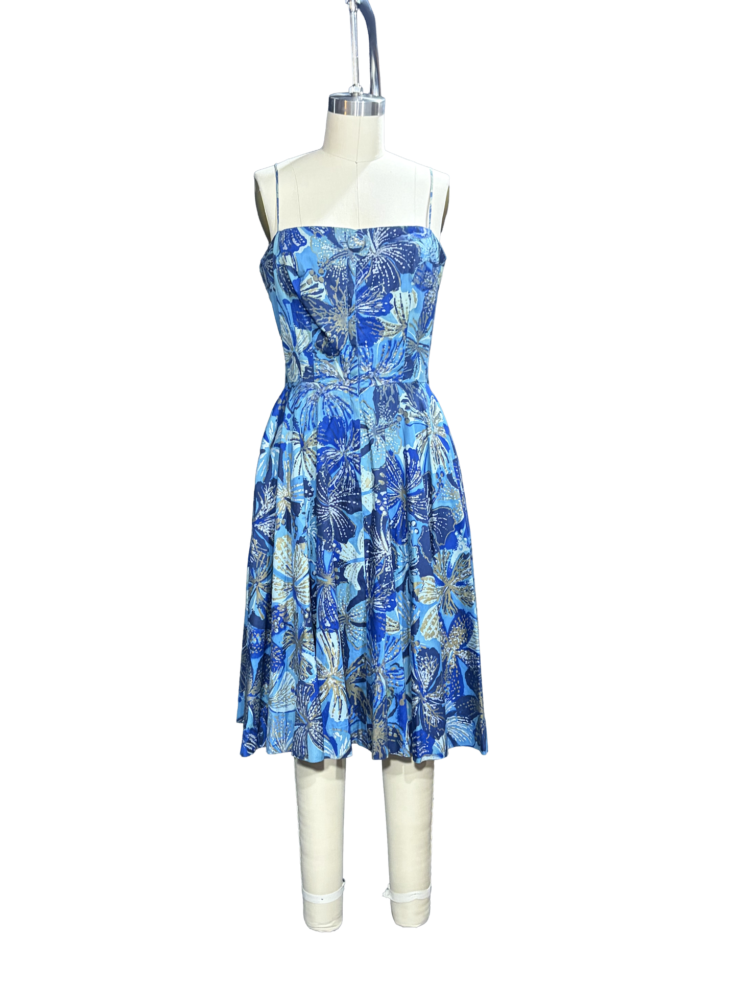 1950s Blue Green Gold ‘Shaheen Hawaii’ Strappy Cocktail Dress