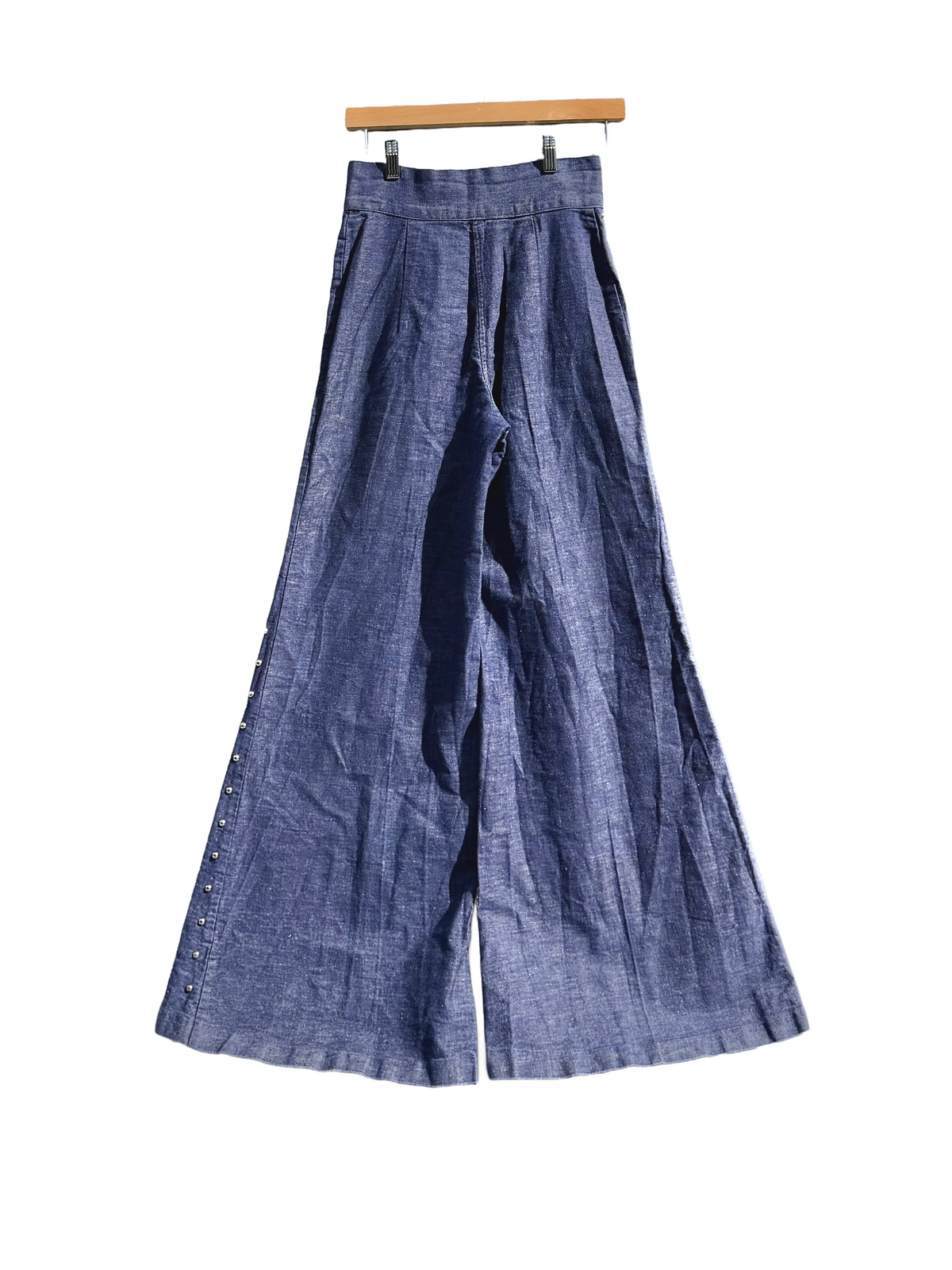 1970s Deep Wash Sailcloth Studded Wide-Leg Jeans