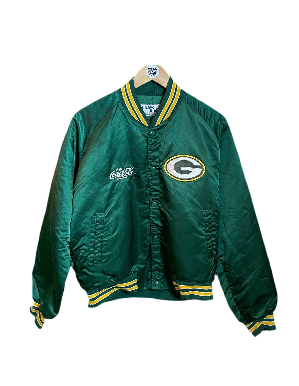 1990s Green Satin Chalkline Green Bay Packers Jacket