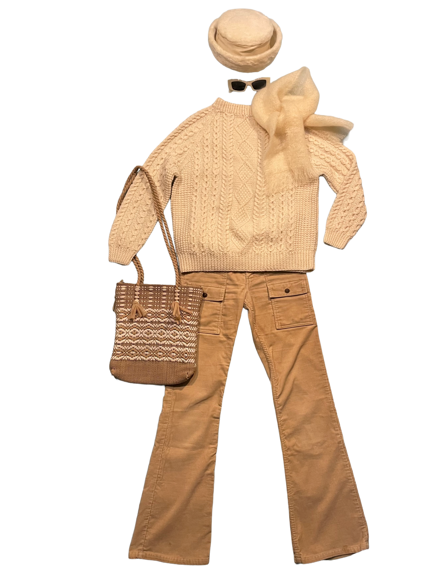 1960s Tan White Woven Rug-Style Top Zip Bag