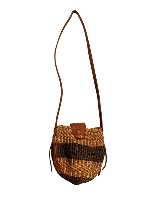 1970s Leather Green Natural Woven Sisal Bag