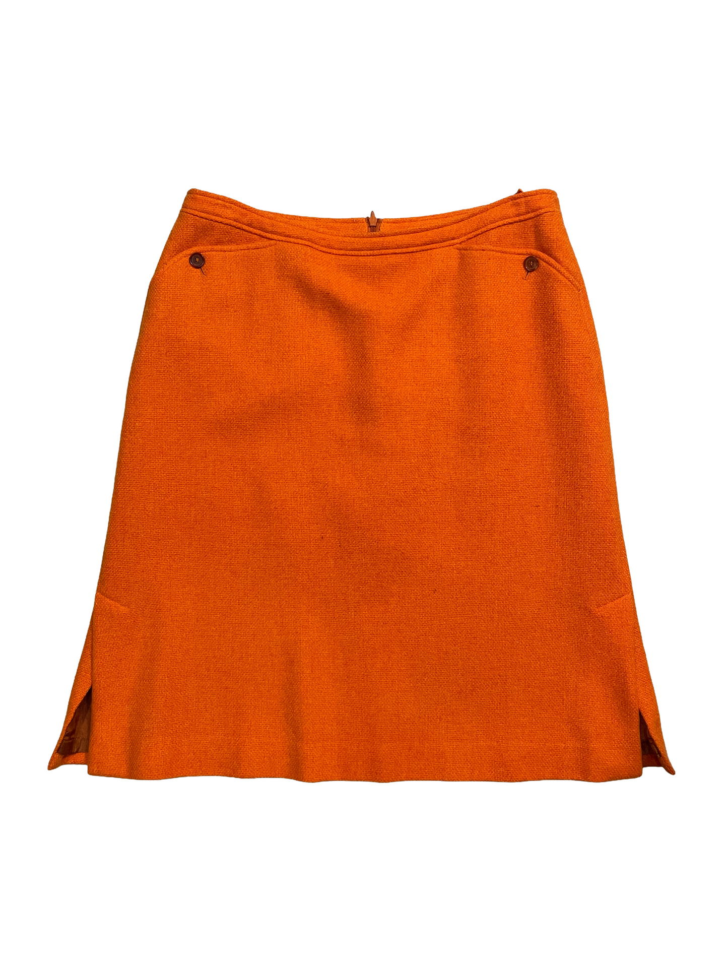 1990s Orange Wool Side Vent Knee Length Skirt