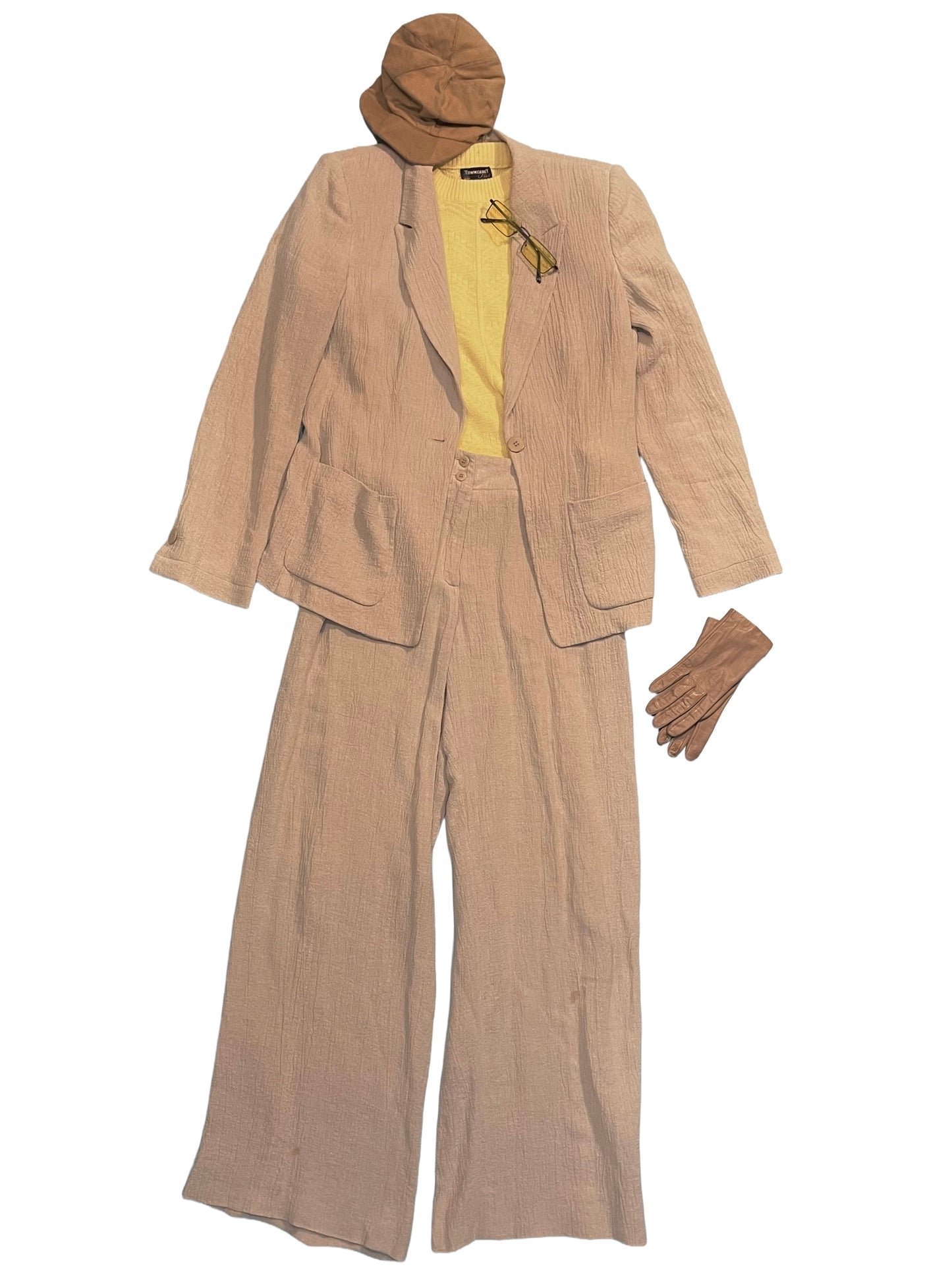 1990s Ecru Armani Collezioni Linen Femme 2-Piece Suit