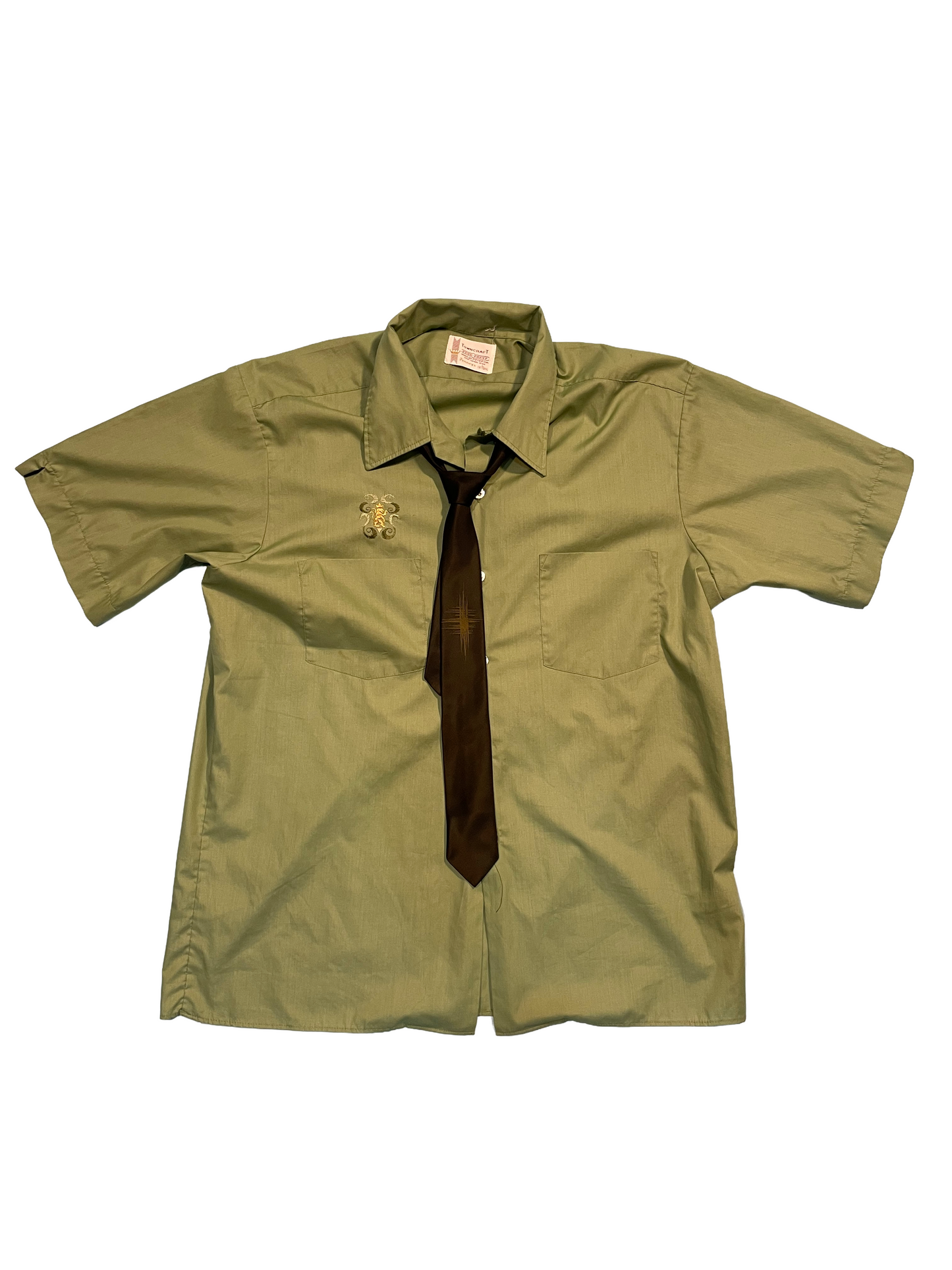 1960s Sage Green Towncraft Lion Emblem Short Sleeve Shirt