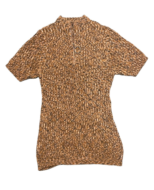 1970s Tan Gray Cream Knit Zip Tunic