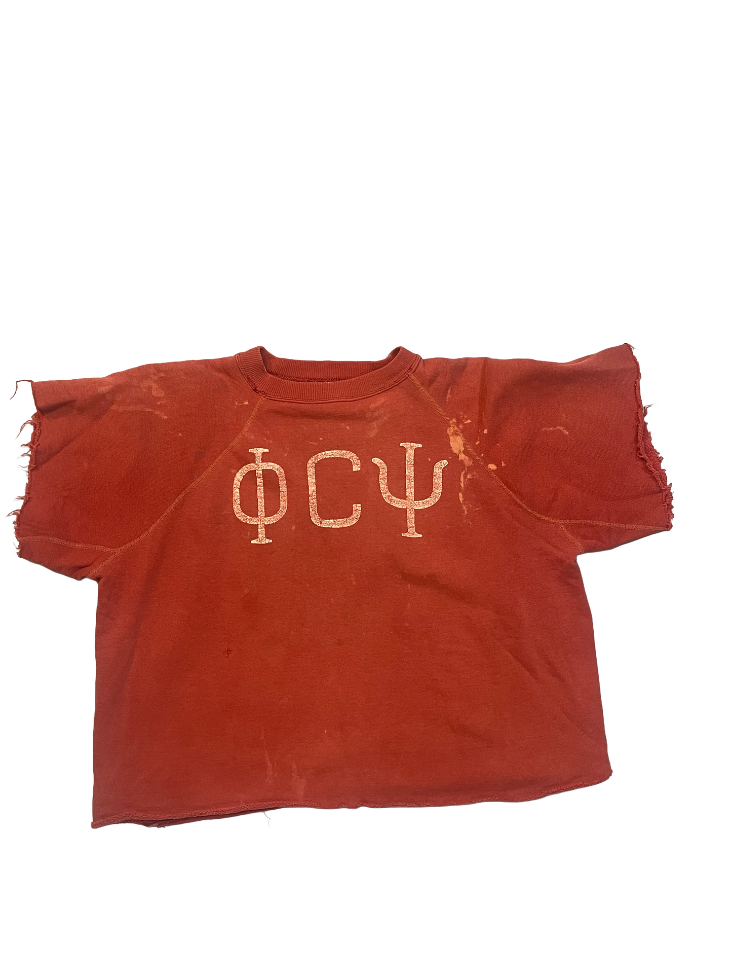 1960s Cut-Off Faded Red Shredded Greek Sweatshirt