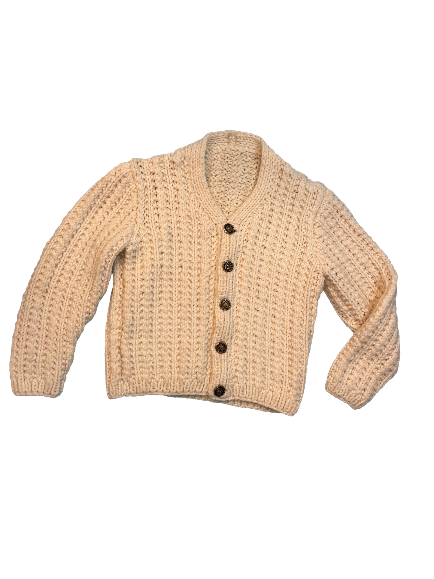 1980s White Hand-Knit Chunky Wool Cardigan