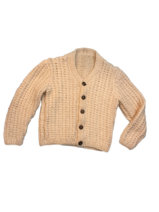 1980s White Hand-Knit Chunky Wool Cardigan