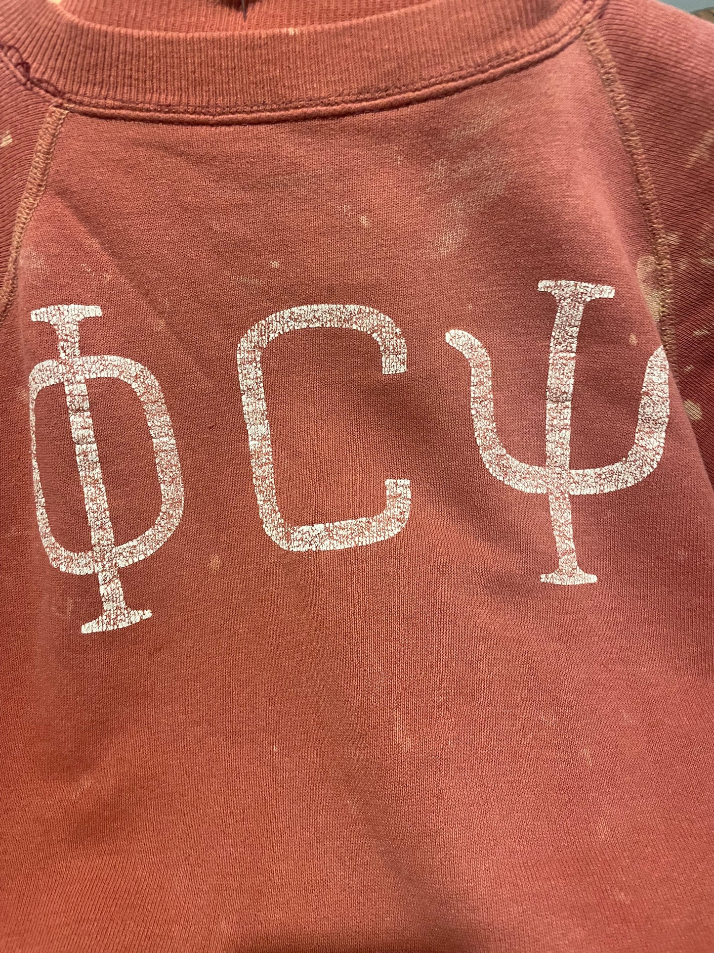 1960s Cut-Off Faded Red Shredded Greek Sweatshirt