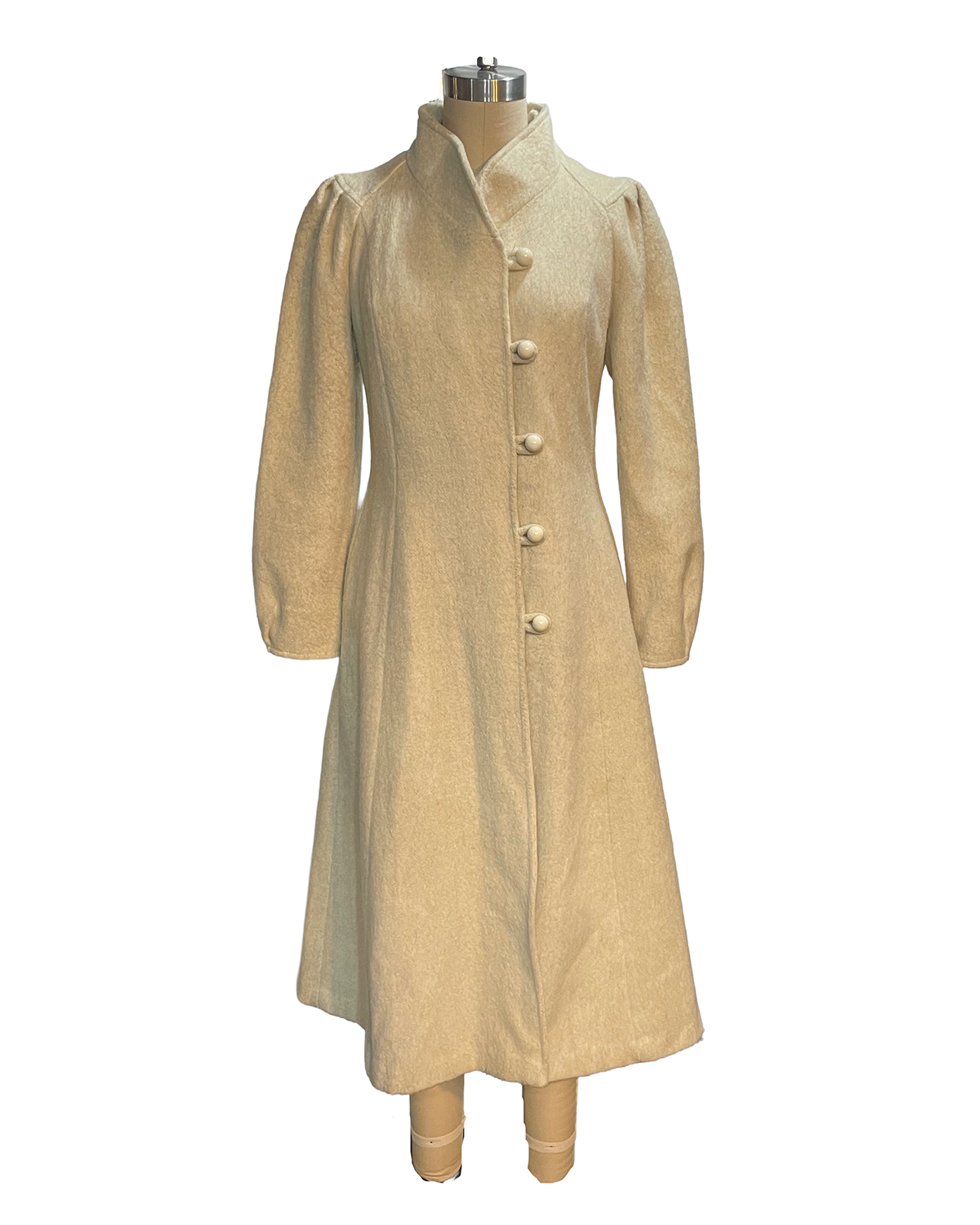 1970s Oatmeal Speckle Wooly Puff Sleeve Princess Coat