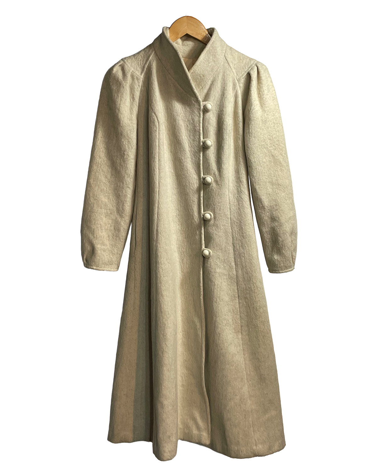 1970s Oatmeal Speckle Wooly Puff Sleeve Princess Coat