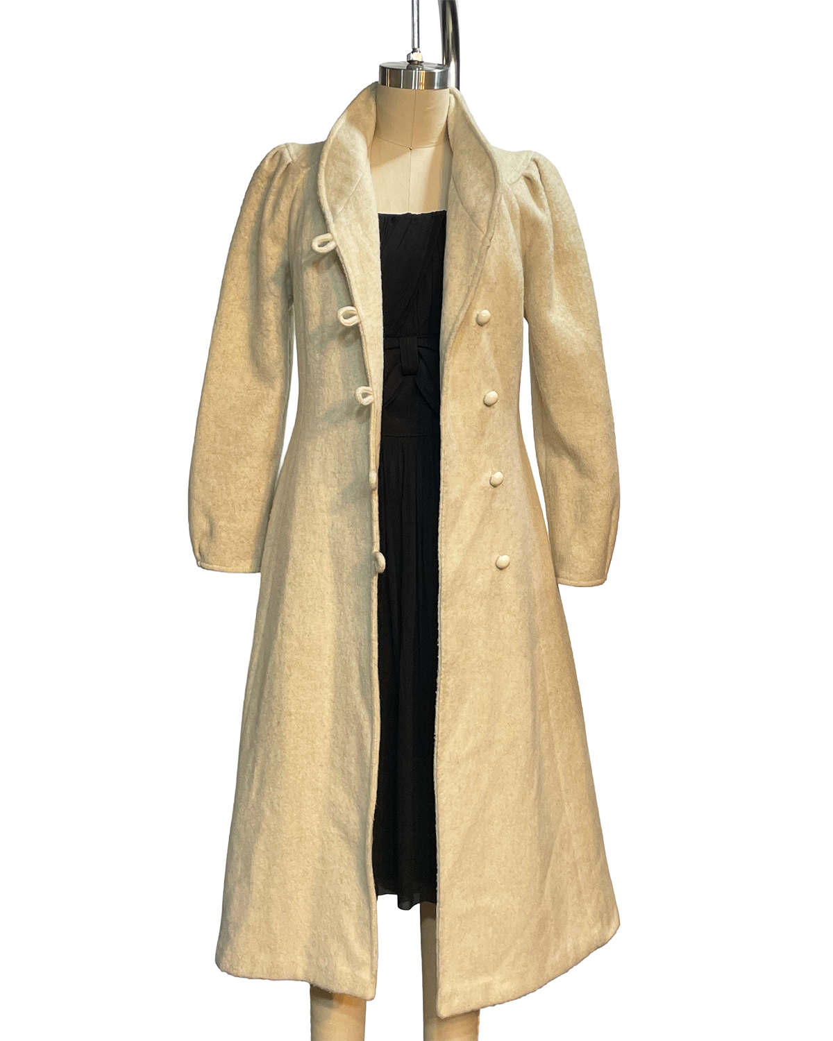 1970s Oatmeal Speckle Wooly Puff Sleeve Princess Coat