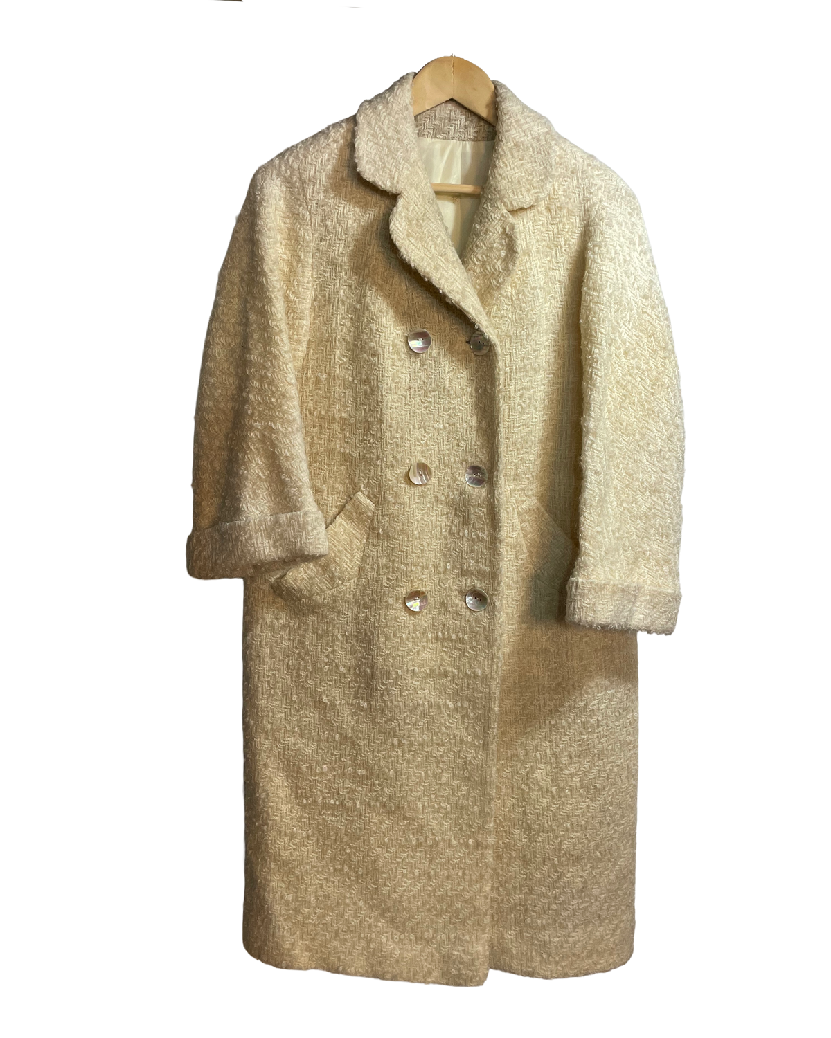 1960s Cream Boucle Double Breasted Coat