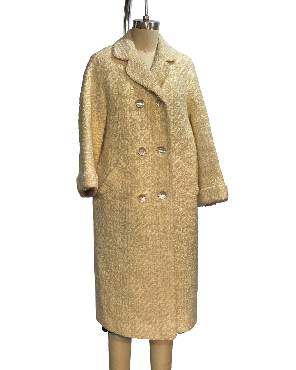 1960s Cream Boucle Double Breasted Coat